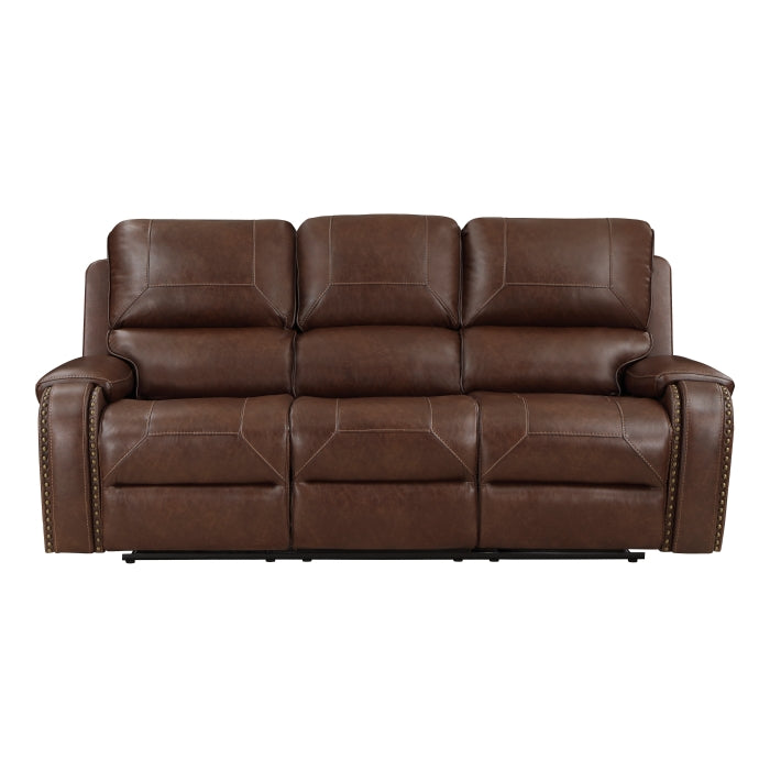 8549BRW-3 - Sofá reclinable doble con portavasos central desplegable, tomas de corriente y puertos USB