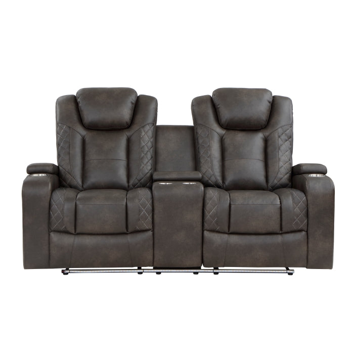 9211BRG-2PWH - Power Double Reclining Love Seat with Center Console, Power Headrests, Storage Arms and Cup Holders