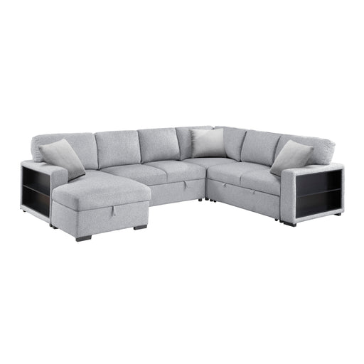 Pompano-(4)Sectional with Left Chaise, Pull-out Bed, Hidden Storages and Shelves, Charging Ports image
