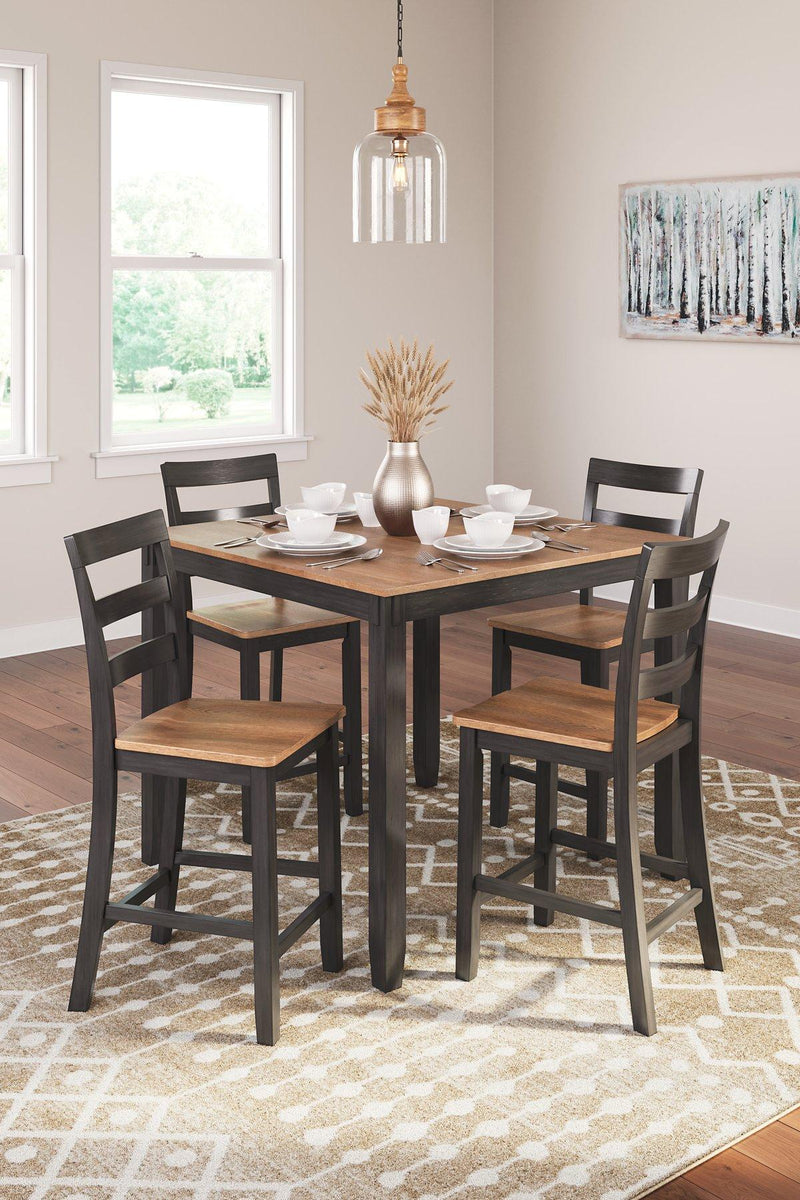 Mesa de comedor a la altura de la encimera Gesthaven y 4 taburetes de bar (Set de 5)