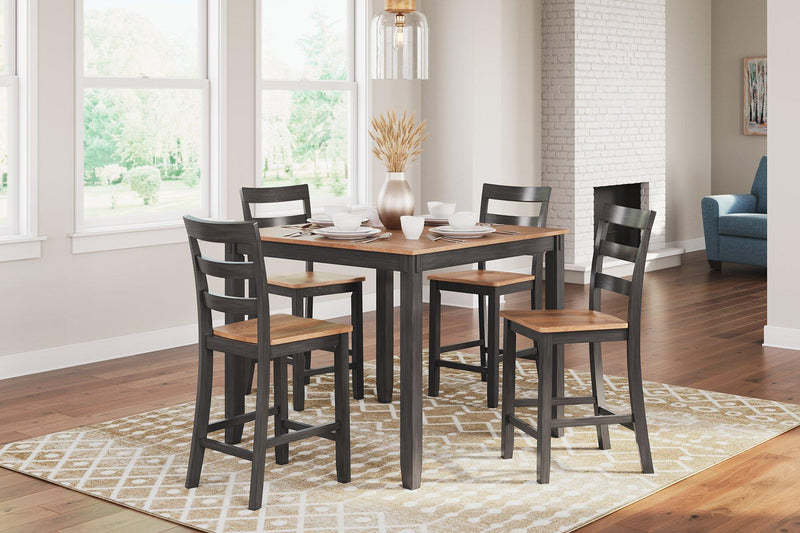 Mesa de comedor a la altura de la encimera Gesthaven y 4 taburetes de bar (Set de 5)