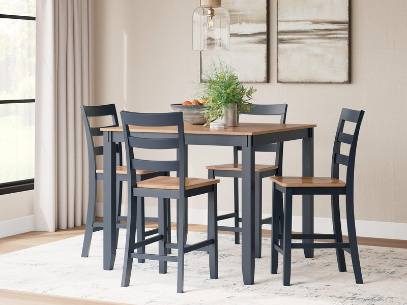 Mesa de comedor a la altura de la encimera Gesthaven y 4 taburetes de bar (Set de 5)