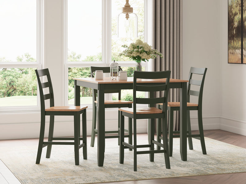 Mesa de comedor a la altura de la encimera Gesthaven y 4 taburetes de bar (Set de 5)