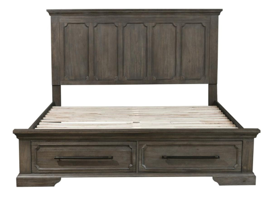 Taulon Queen Platform Bed with Footboard Storage in Dark Oak 5438-1