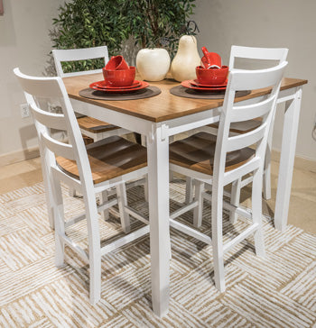 Mesa de comedor a la altura de la encimera Gesthaven y 4 taburetes de bar (Set de 5)