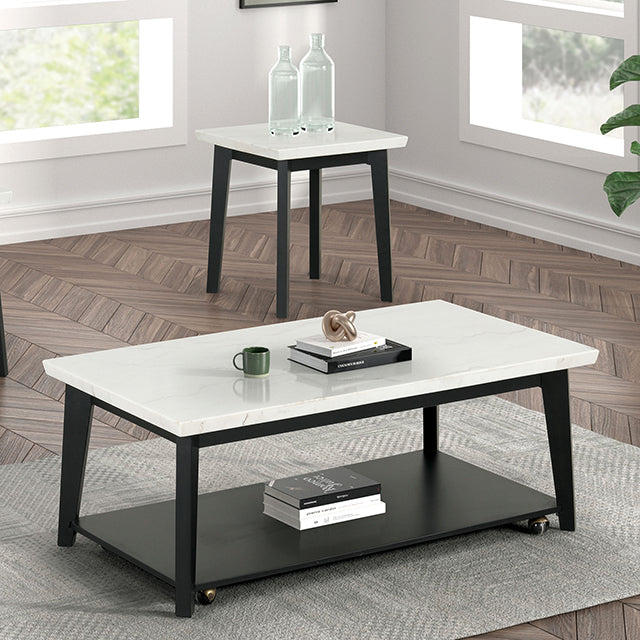 Mesa de centro rectangular de mármol Thisted con ruedas